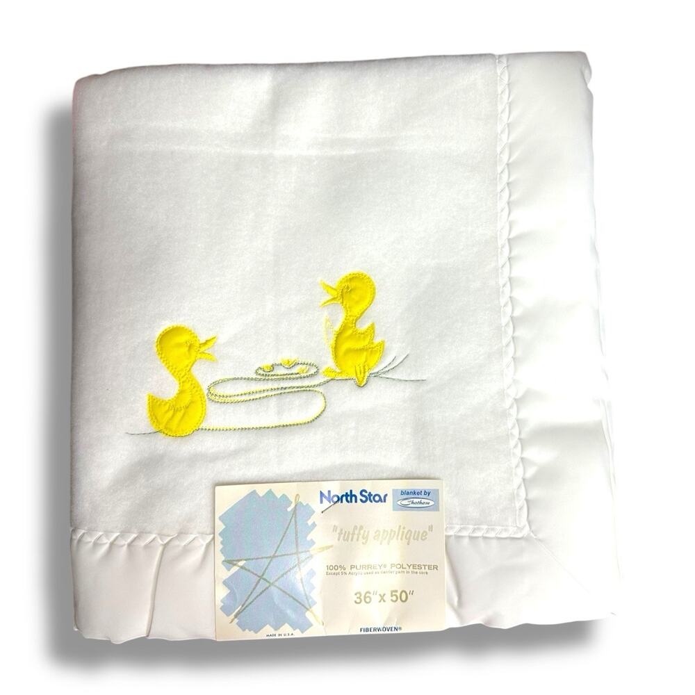 Chatham Baby Blanket White Ducks Satin Edge Vintage North Star New 36" x 50" USA